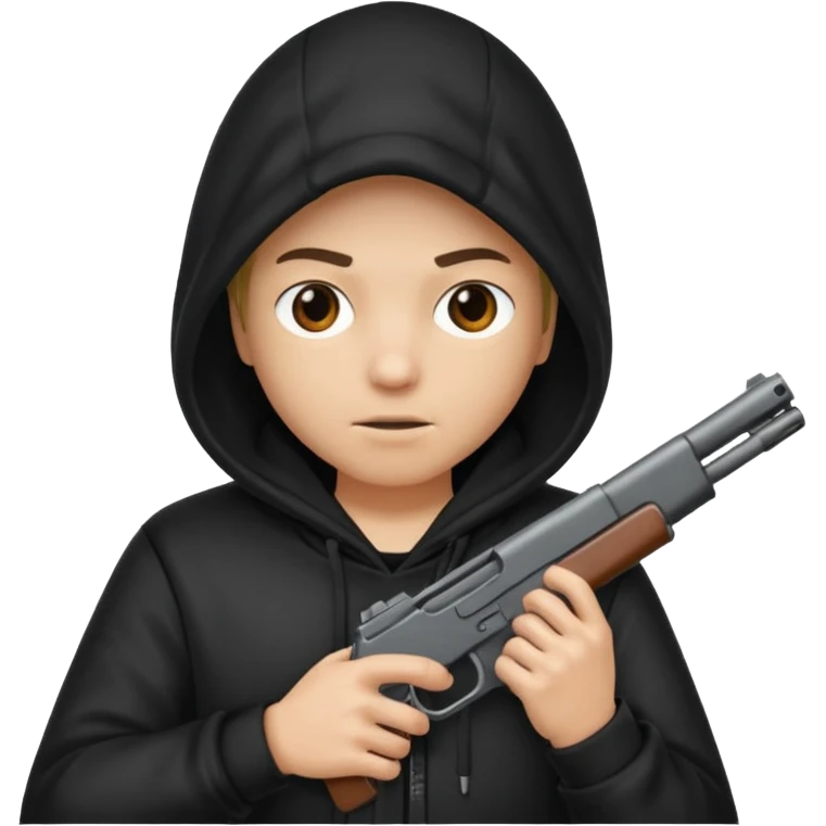 Una persona encapuchada con una pistola que no se ve a la cara emoji