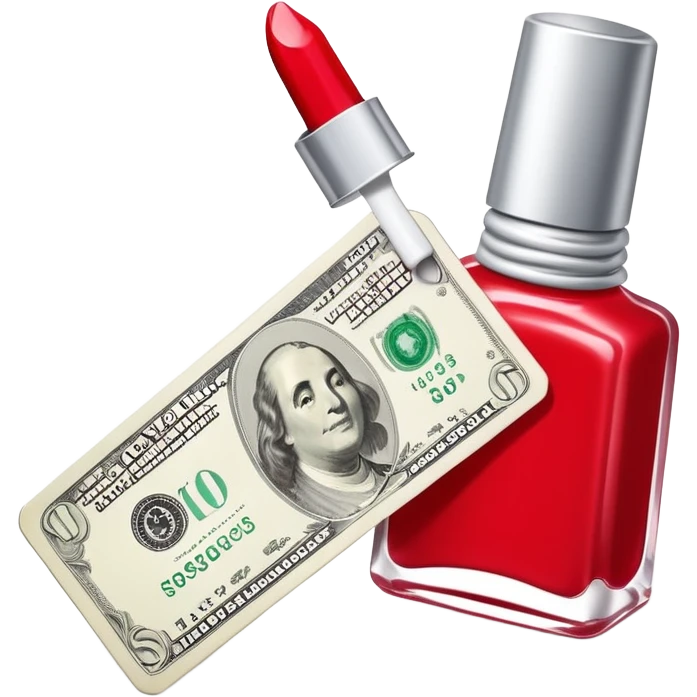 price tag with a few dollar bills and a bottle of nail polish emoji