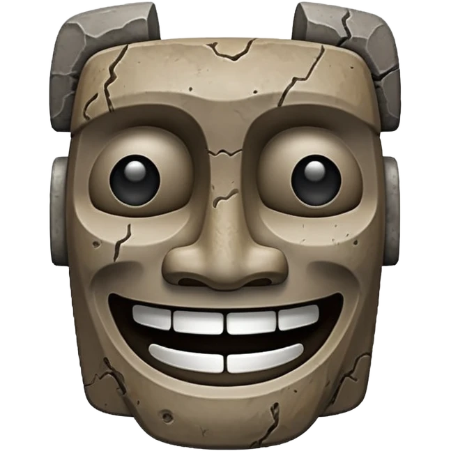 Moai with happy face emoji