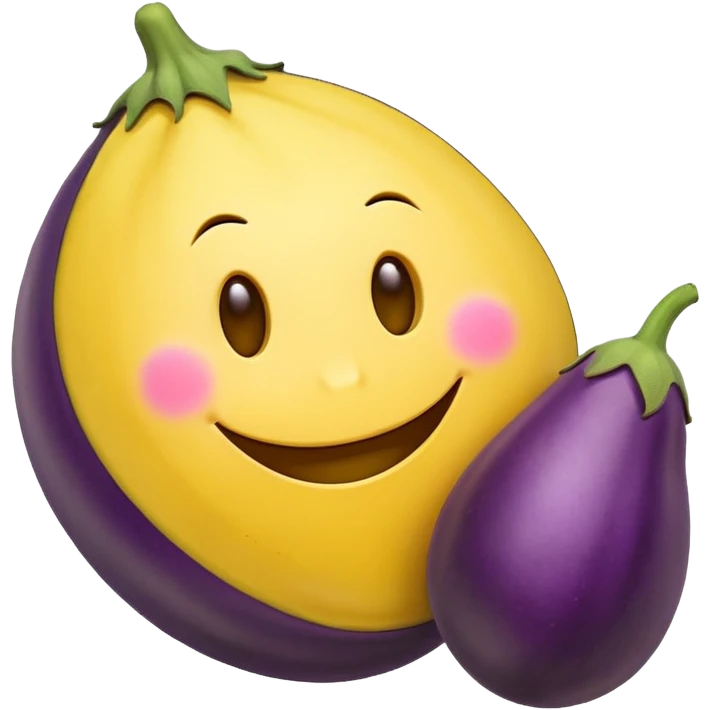 Smiley face with eggplant next to it emoji