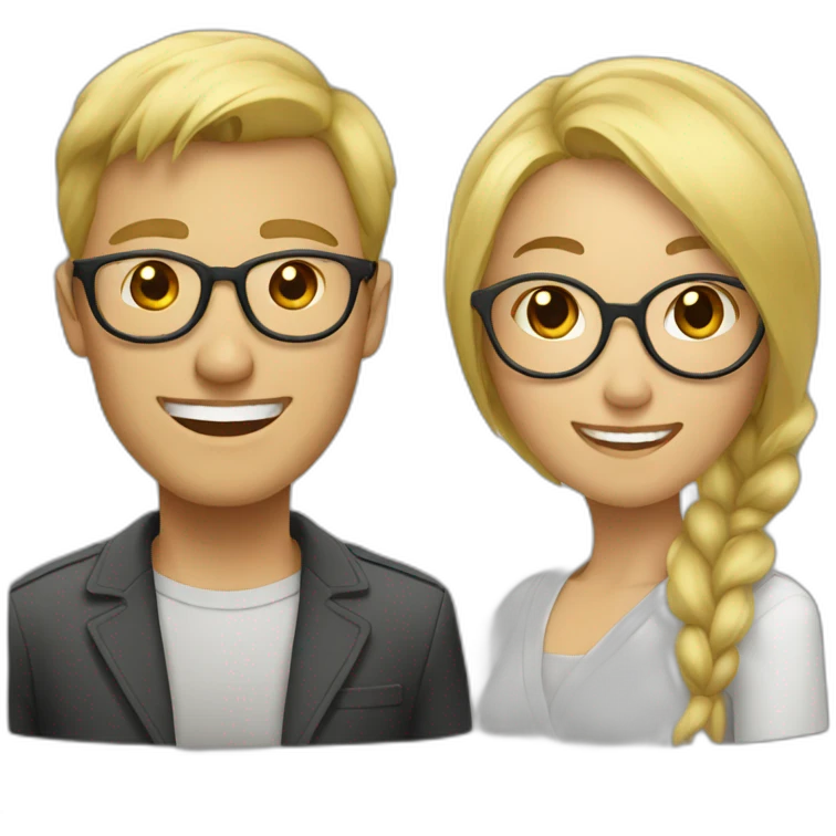 blond man with glasses with Asian woman smiling emoji