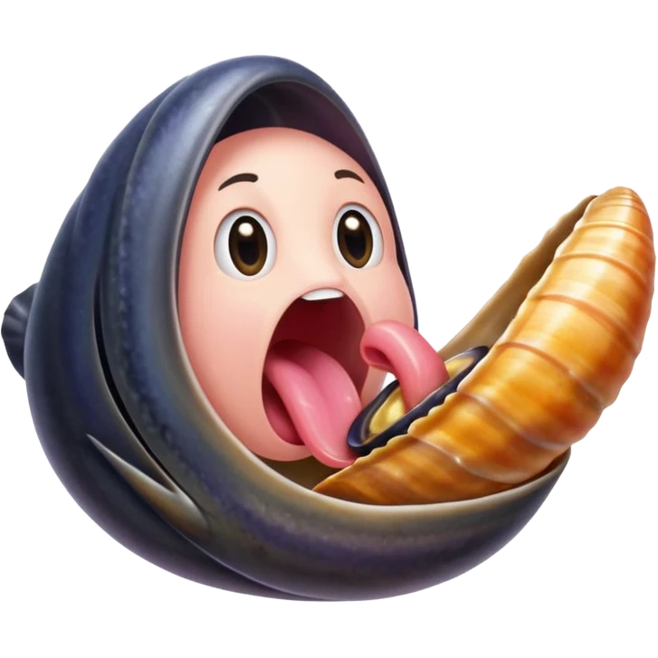 langue qui dépasse d'une bouche humaine ouverte et touche une moule ouverte sans coquille emoji