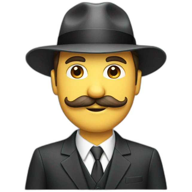 A white man with a suit, a tie, a fedora hat, and a mustache emoji