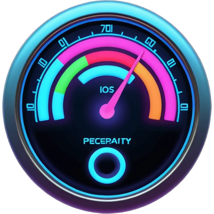 a futuristic percentage meter measuring capacity, neon colors emoji