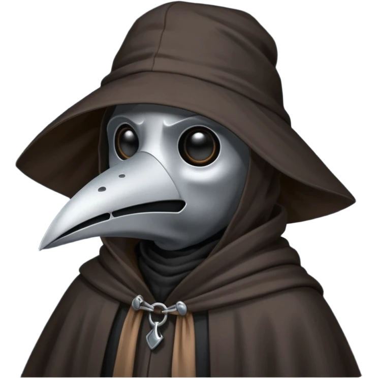 plague doctor
hooded cloak - dark black/charcoal
cute, simplified style
happy expression emoji