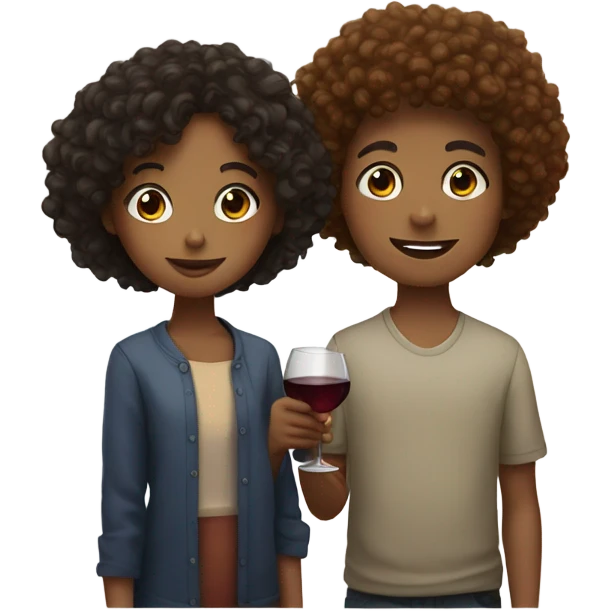 Girl with freckles and curly hair and a boy drink wine   emoji