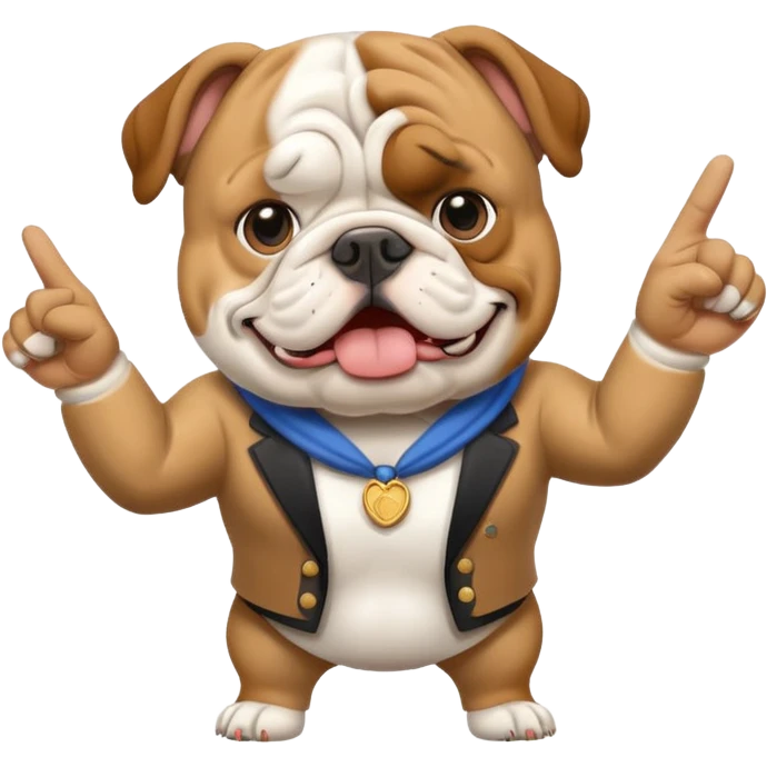 English bulldog tour guide pointing at a landmark emoji