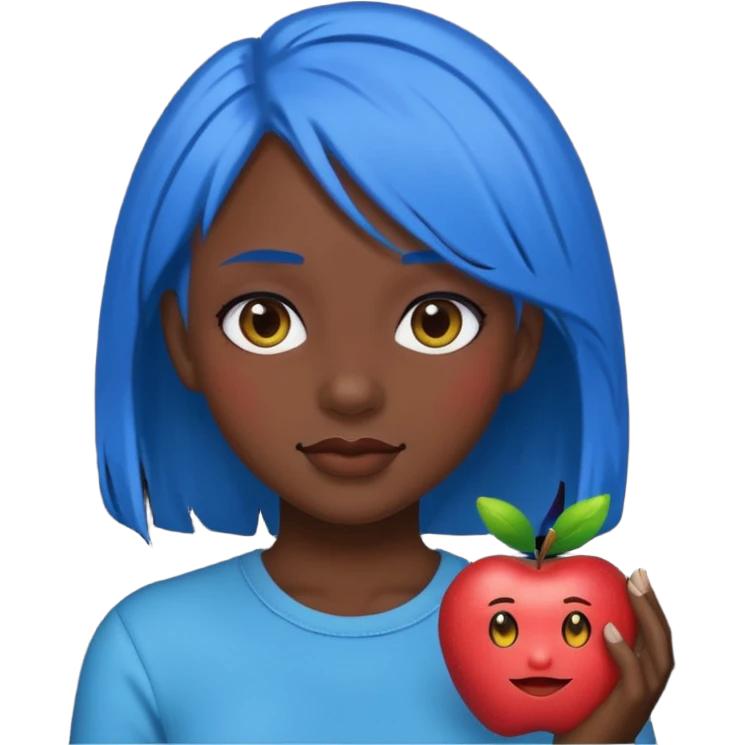 blue hair girl dark skin, old emoji apple style art emoji