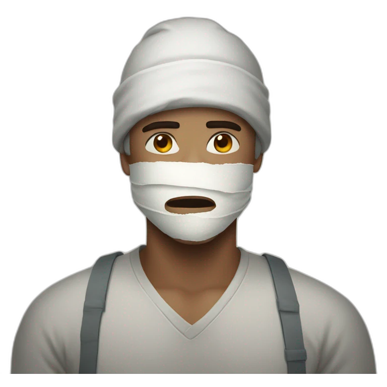 MAN covered IN BANDAGES sad expression emoji