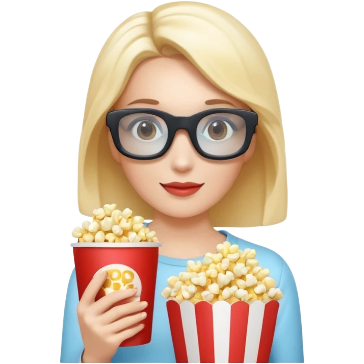 woman with 3d cinema glasses holding popcorn emoji
