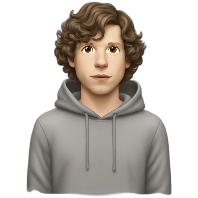 Jesse Eisenberg grey hoodie brown hair emoji