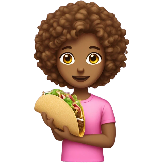 brown curly hair lightskinn wearing a pink shirt holding a taco emoji