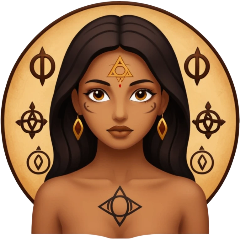 Dark oil traced over woman’s skin forming occult symbols, sensual devotion emoji