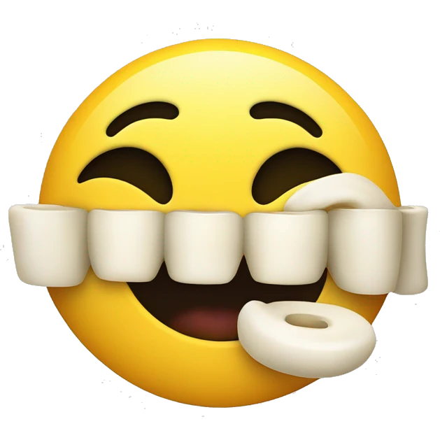 smiley face with tube lips and half a bone in the mouth emoji