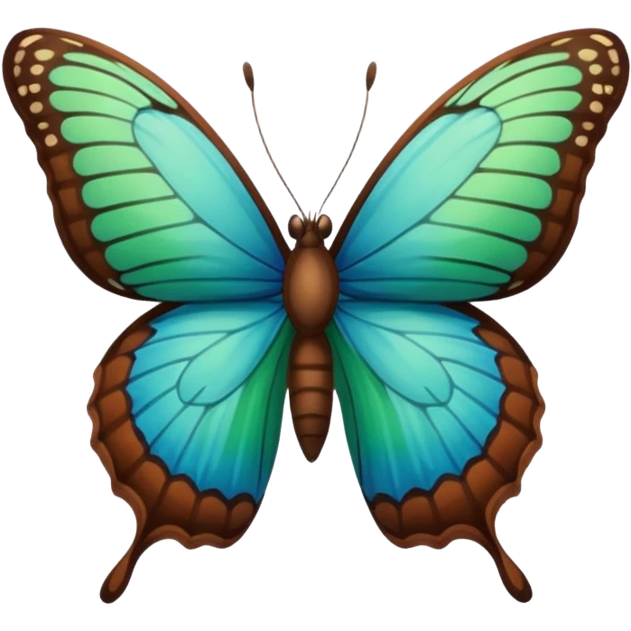 A butterfly with blue edges, green wings, and a brown body  emoji