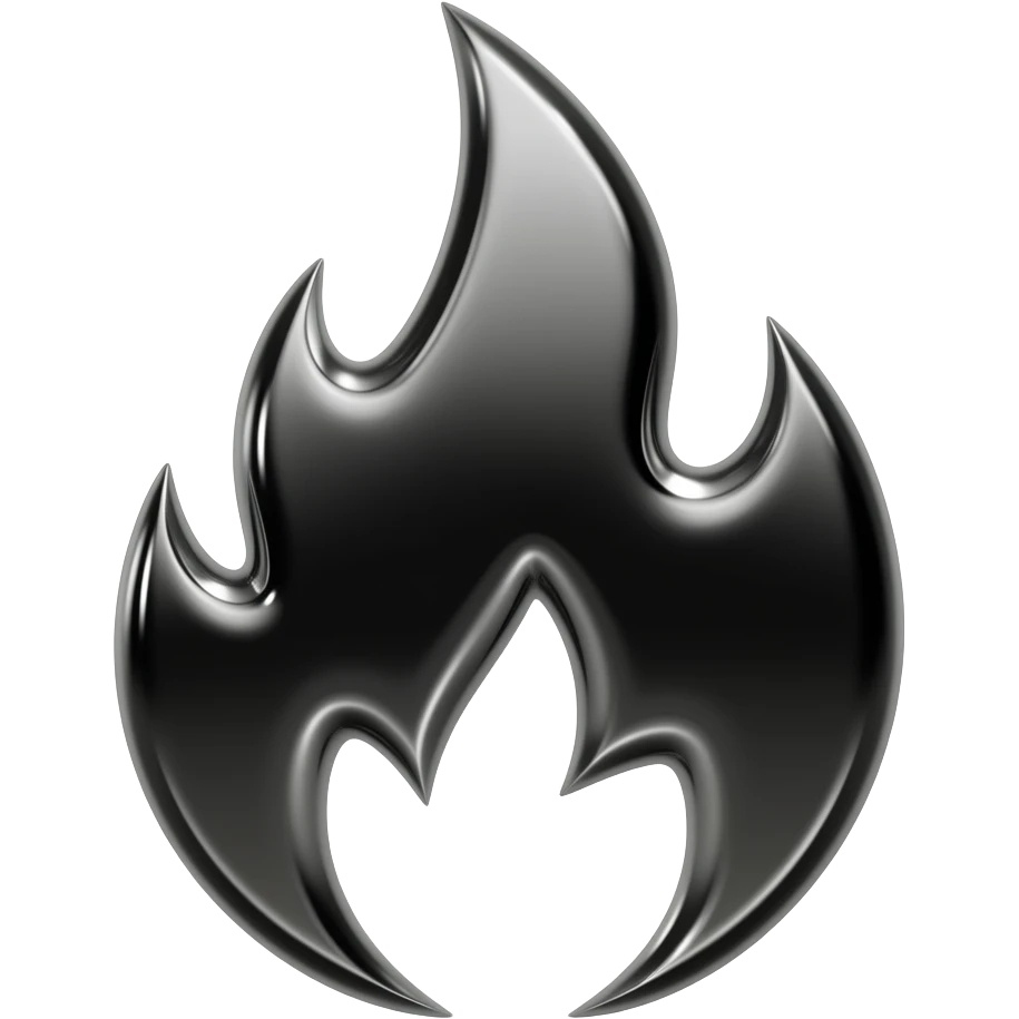 Black and high polished chrome Kuwaii fire emoji emoji