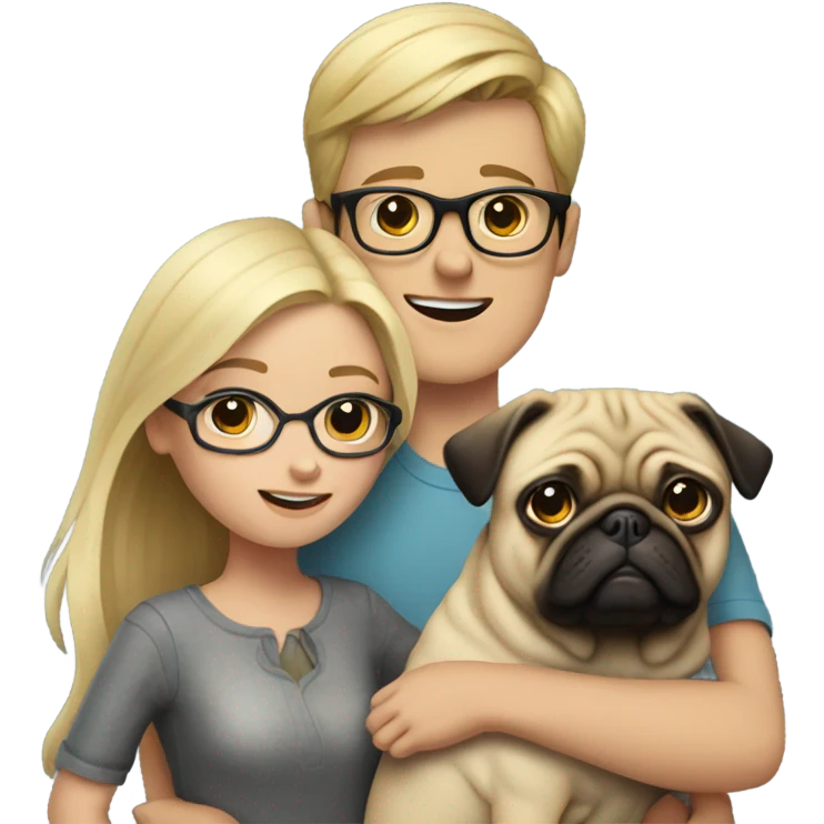 boy in glasses with blonde girlfriend and pug emoji