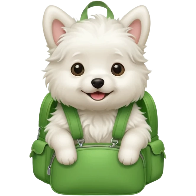 baby white dog wear green backpack emoji