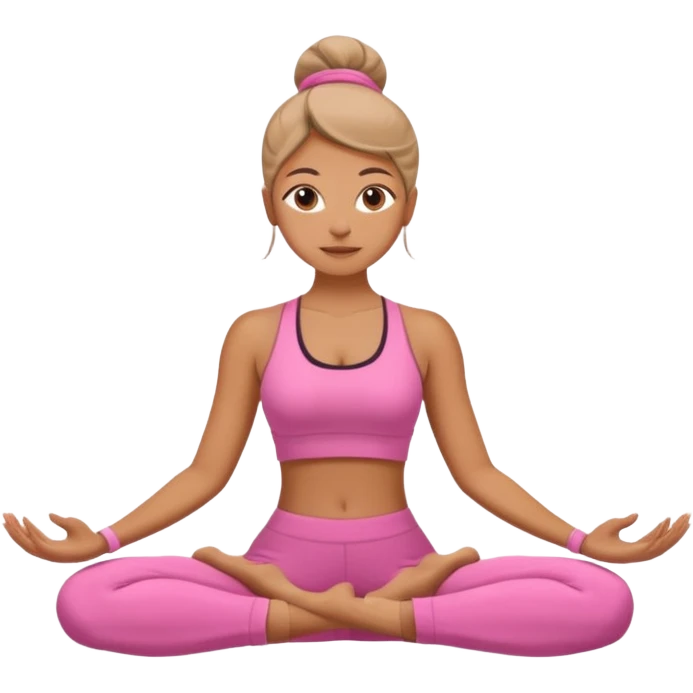 mujer haciendo yoga vestida de rosita emoji