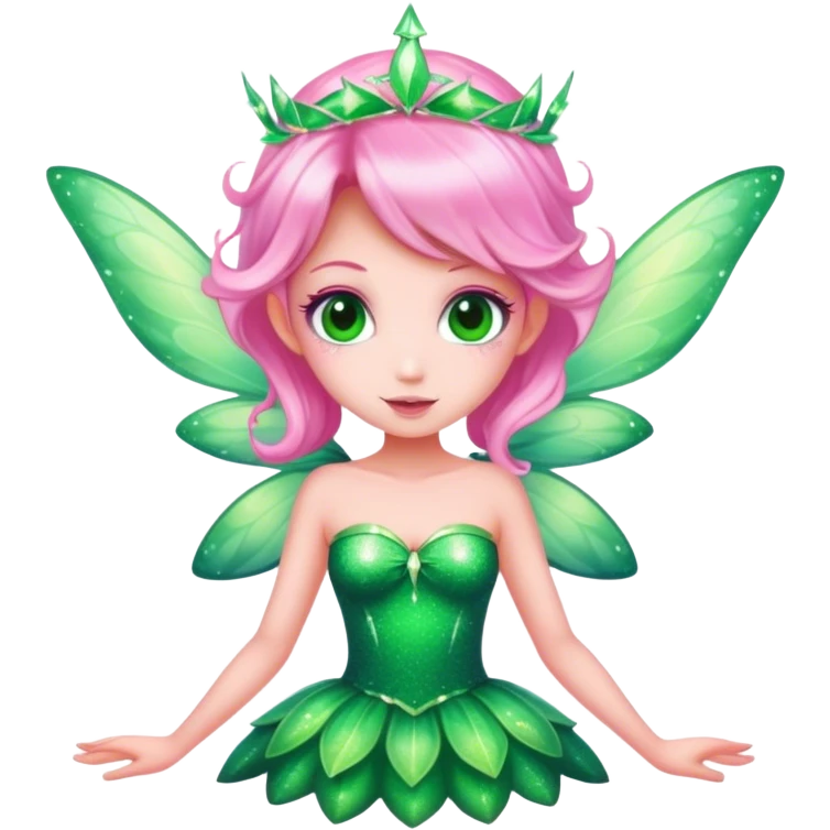 pink fairy in green dress sparkle emoji