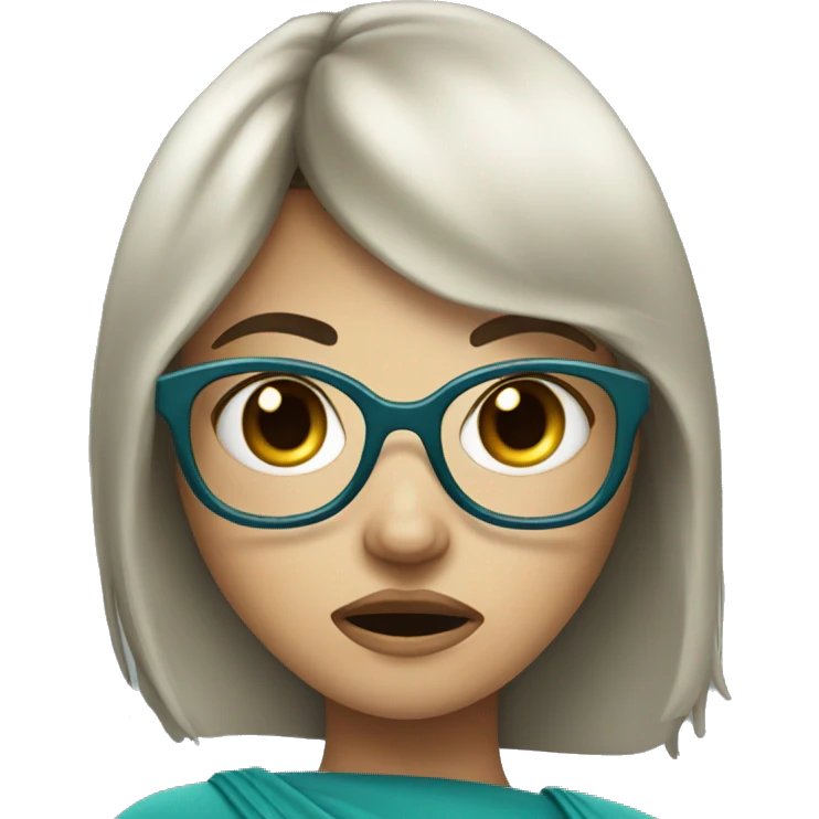 angry princess with bangs brown hair, glasses and blue-green ish eyes emoji