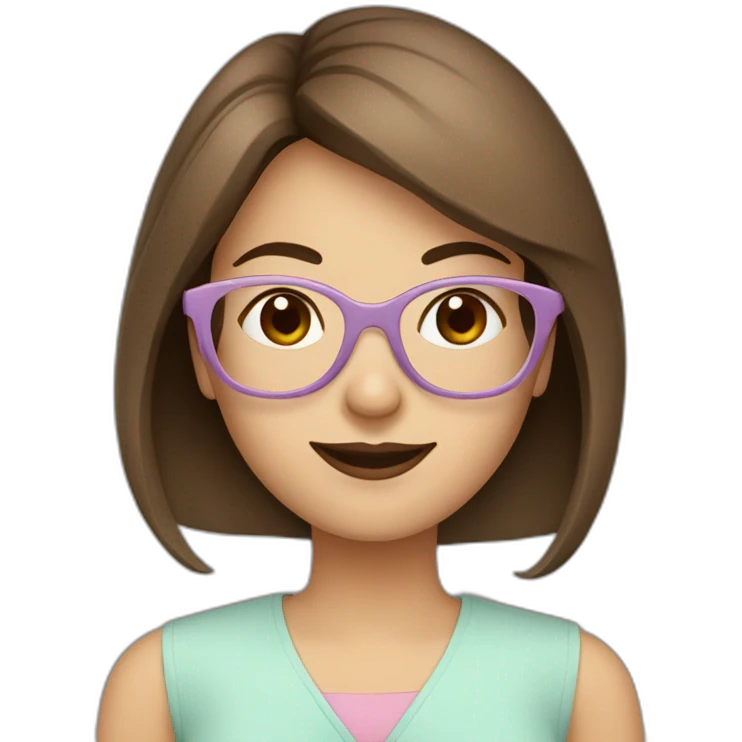 A beautiful teacher with straight brown hair and pastel-colored glasses emoji