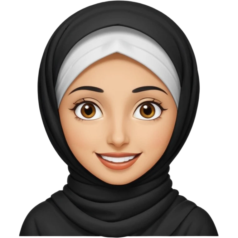 30 year old iranian woman short curly black hair, big brown eyes, tanned skin, big smile, white teeth, pretty emoji