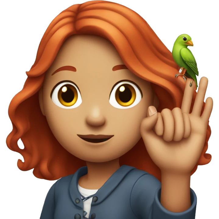 Long Red haired girl with bird on her finger emoji