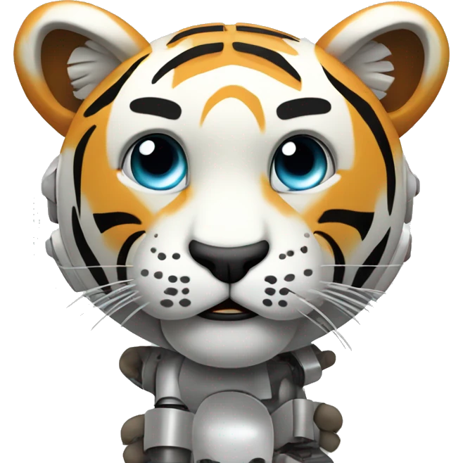 create a emoji tiger is crying style robot , only image, background white emoji