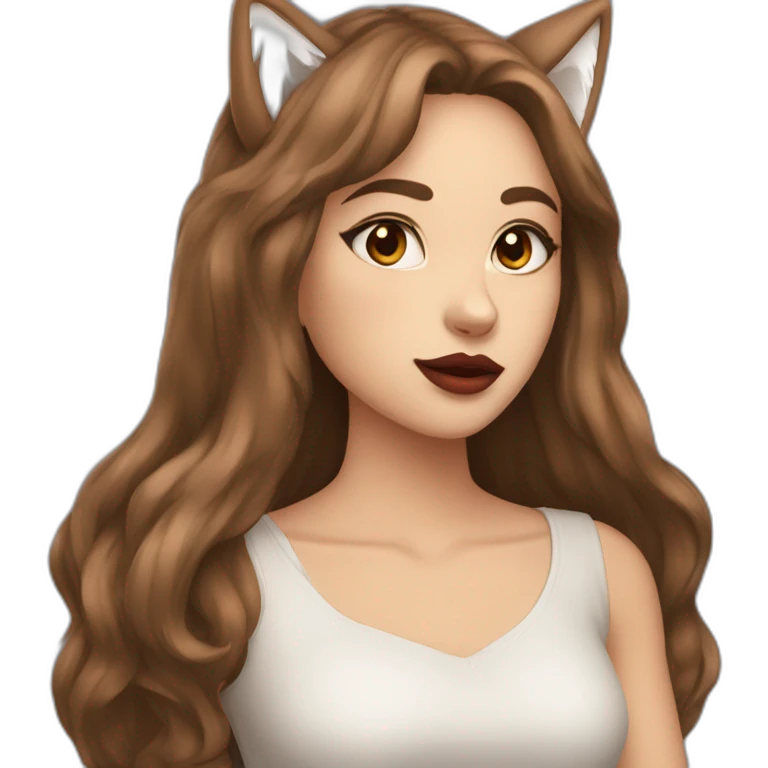  girl brown long hair lipstick wolf ears  emoji