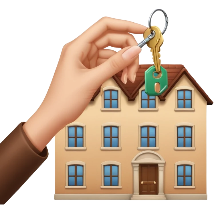 emoji de mano de mujer sujetando unas llaves con el fondo de un departamento emoji