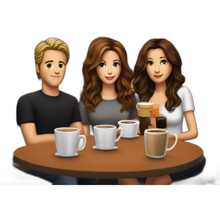 Ross, Rachel, Monica, Chandler, Joey, and Phoebe, all gathered for a coffee at Central Perk emoji