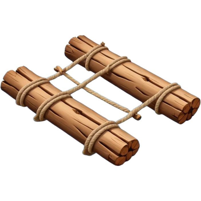 showing a simple wooden raft floating on calm blue water — made of several brown logs tied together with rope — gentle ripples around it — bright, cheerful lighting and soft shadows — minimalist, clean emoji design emoji