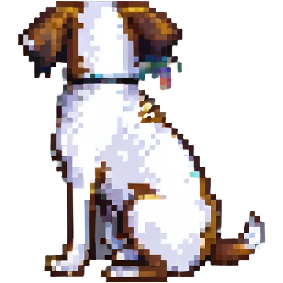 pixel art style dog sitting wagging tail emoji