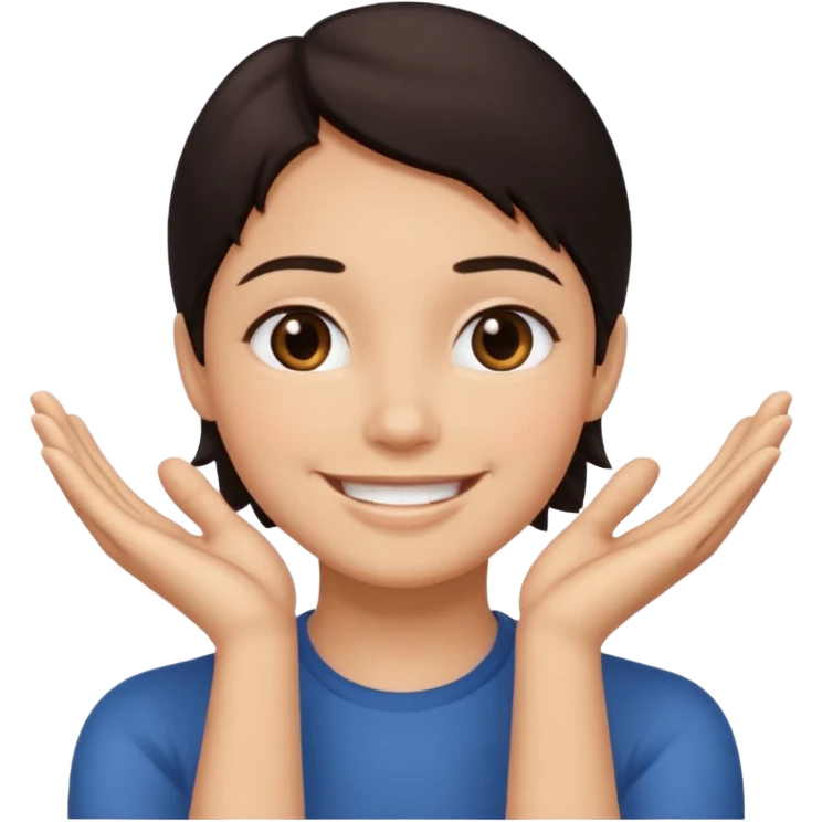 Hands under chin smiling dark hair  emoji