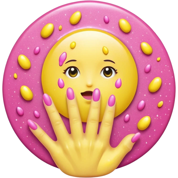 round yellow circle with a vagina looking shape in the middle but not big at all still yellow with yellow hand with two of the middle fingers inside basically fingering like a vagina and pink glittery goo coming out of it  emoji