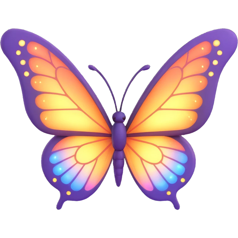 Add lots of glowing and magical dust around the butterfly. Create a soft, magical aura with light flashes and sparkling particles to make the butterfly look like it's from a fairy tale. Keep the background transparent, 3D cartoon, elegant, fantasy style. emoji