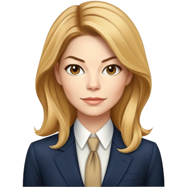 Michelle Monaghan with honey blonde hair as CEO in business attire emoji