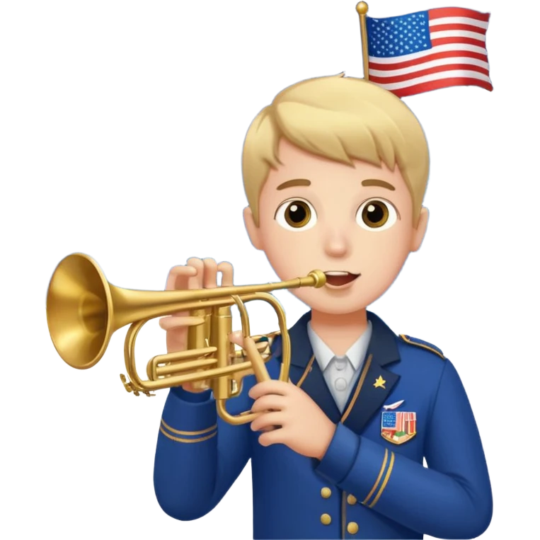 Boy holding trumpet with American flags and fireworks behind him emoji