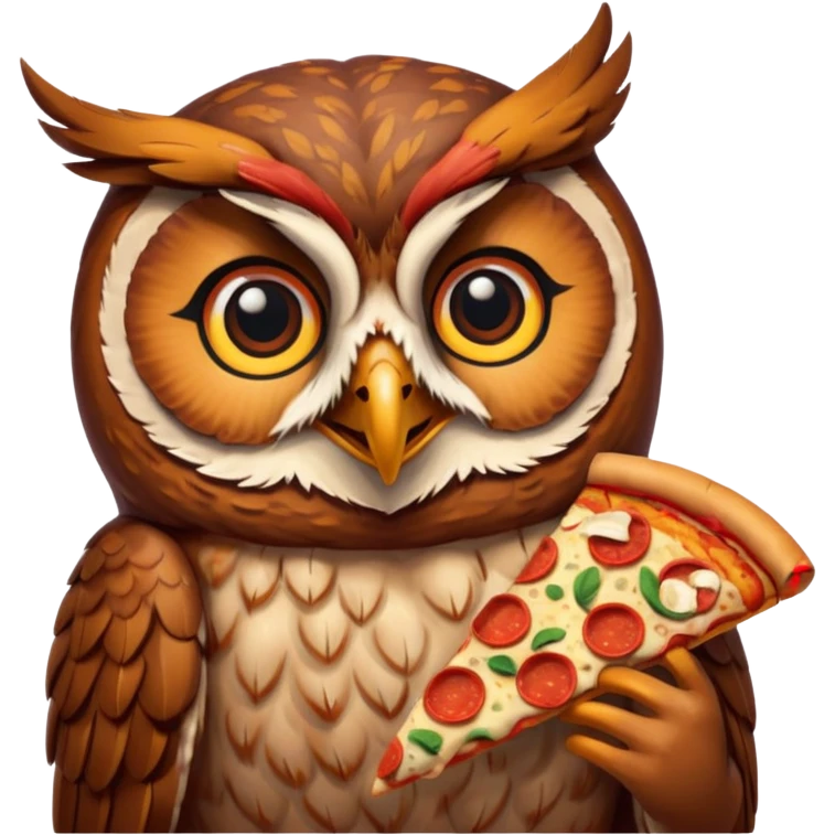 crea un gufo che mangia la pizza emoji
