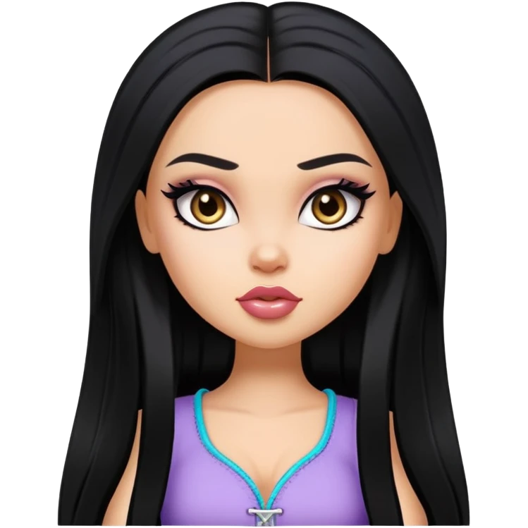 pretty bratz baddie, straight long hair, light skin, dark black hair emoji