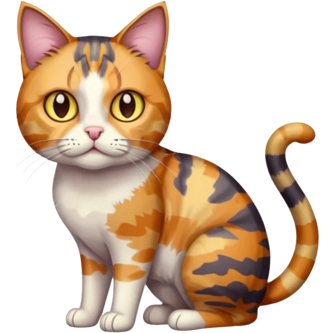 full body anxious looking colourful light patched calico tabby cat with hazel eyes emoji