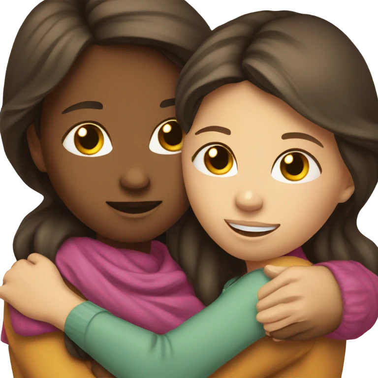 Two brunette girls hugging ￼ emoji