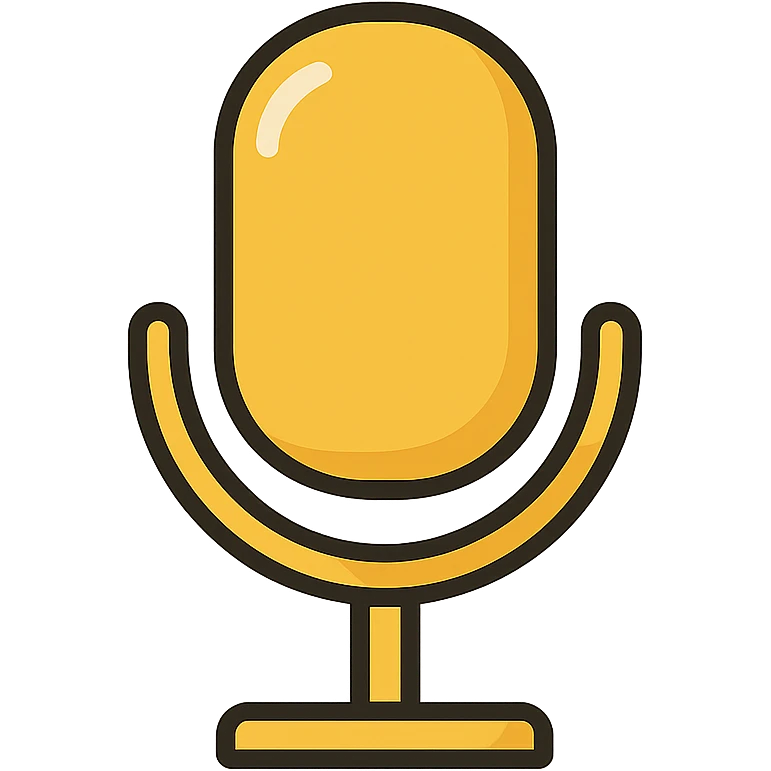 golden mic icon, flat design, metallic gold, clear outline, minimalistic, modern look, suitable for digital interface emoji