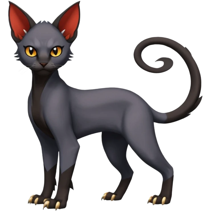 Black edgy Noivern-Litten-Sphynx-Lykoi-Caracal-cat-Fakemon full-body emoji
