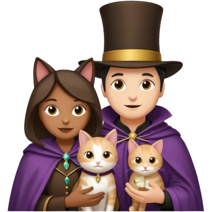 magician couple and their pet cat emoji