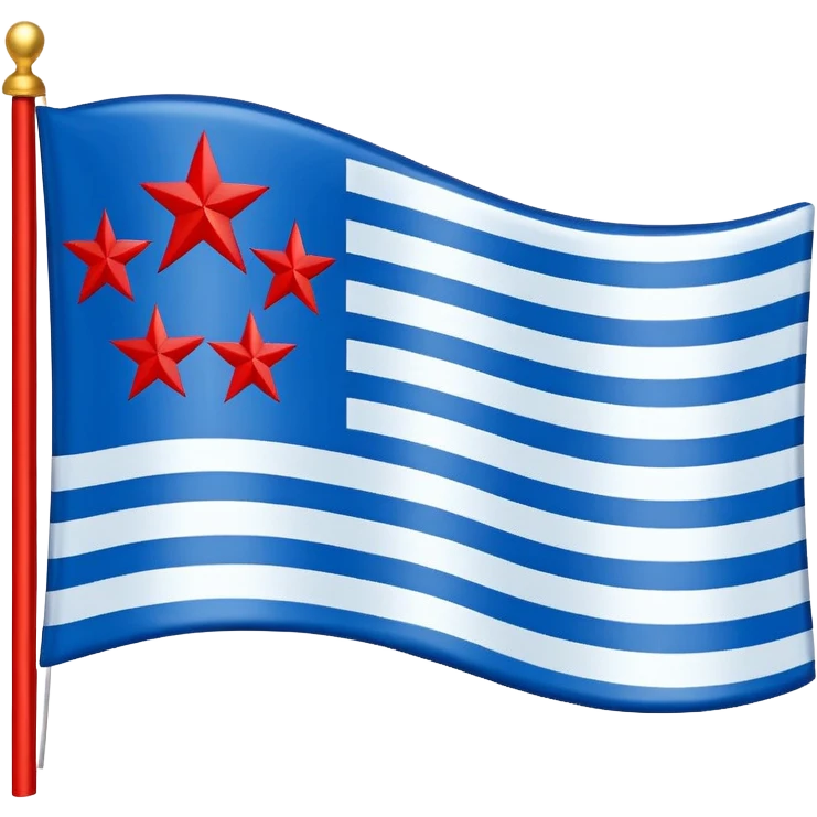 “Flag with royal blue center (#003A8C), light blue side panels (#6EC1E4), separated by white vertical stripes. Center contains a ring of 13 gold stars (#D4AF37) surrounding 4 larger red stars (#D32F2F) with white borders.” emoji