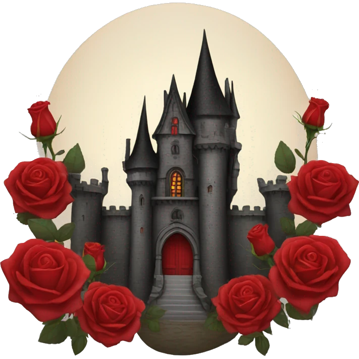 Black and red gothic castle with roses emoji