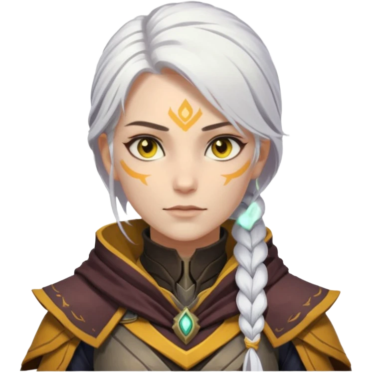 female Destiny 2 warlock, white hair in a long braid, golden yellow eyes, no helmet, novice armor emoji