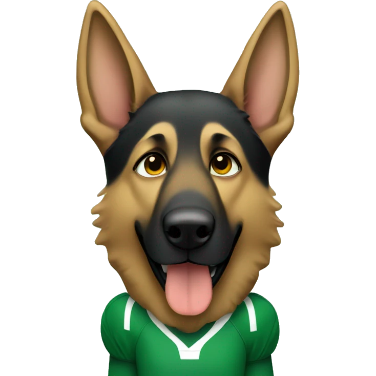 German Shepherd wearing green football jersey emoji